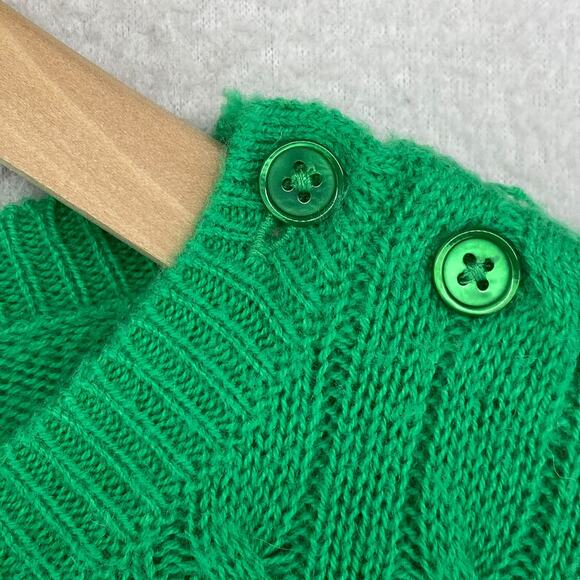TALBOTS Sweater M Lambswool Blend Cable Ribbed Jumper Button Shoulder Green - Picture 6 of 11